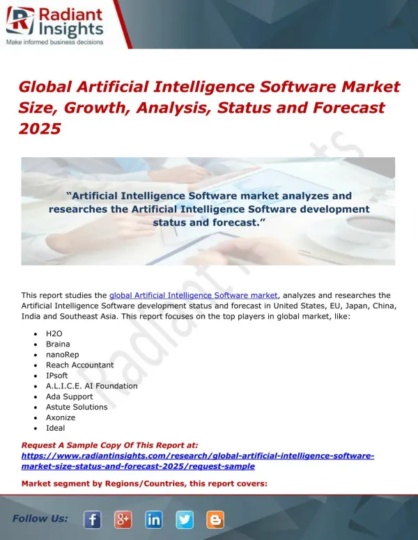 Global Artificial Intelligence Software Market Size, Growth, Analysis, Status and Forecast 2025
