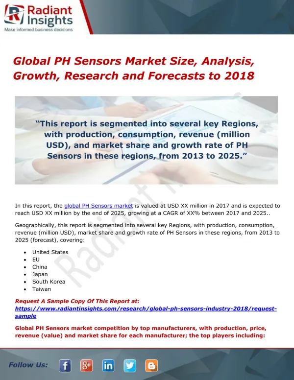 Global PH Sensors Market Size, Analysis, Growth, Research and Forecasts to 2018