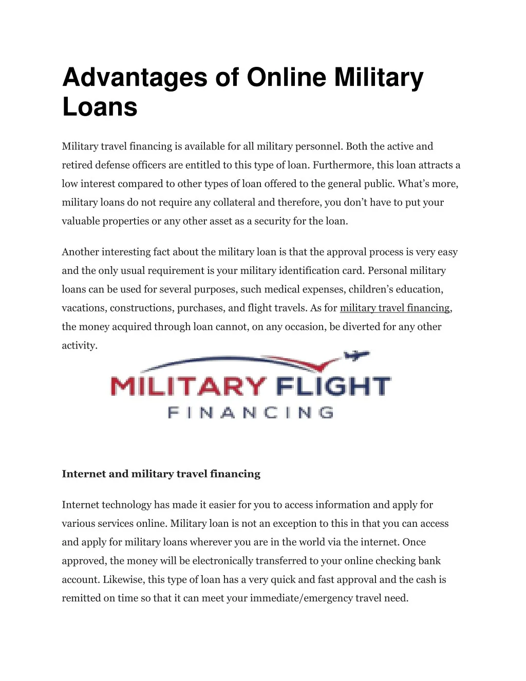 advantages of online military loans