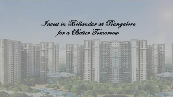 Invest in Bellandur at Bangalore for a Better Tomorrow