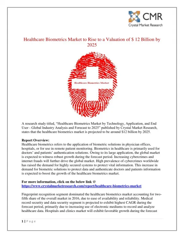 Healthcare Biometrics Market Key Manufacturing Base and Forecast by 2016 - 2025