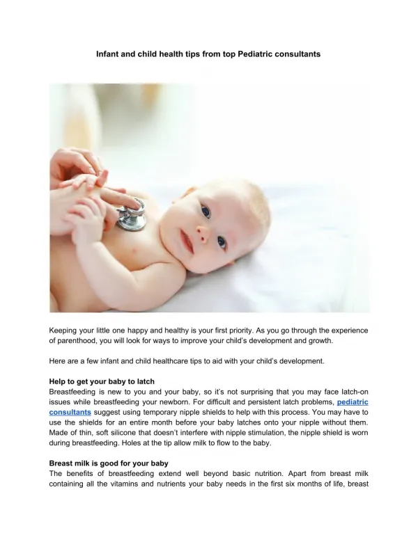 Infant and child health tips from top Pediatric consultants