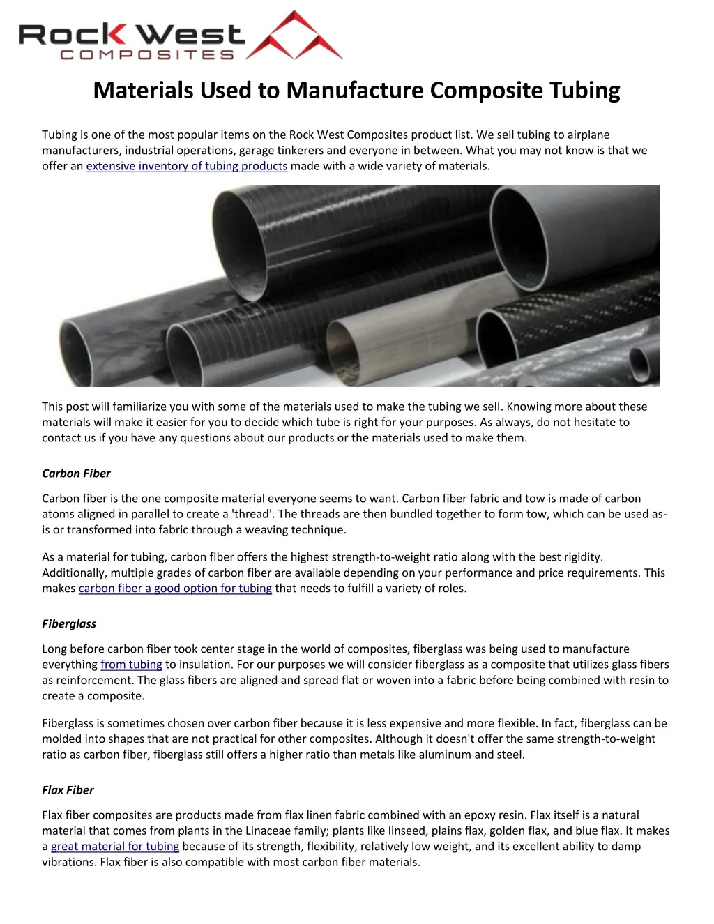 materials used to manufacture composite tubing