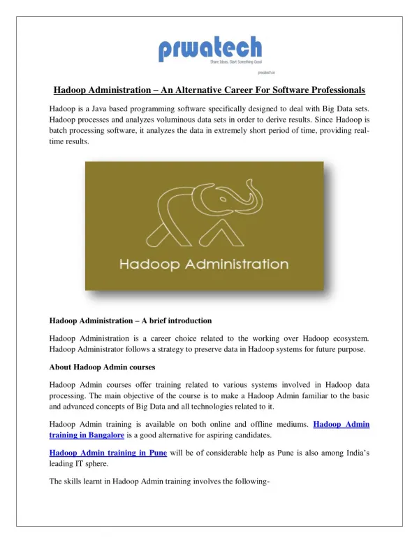 Hadoop Administration – An Alternative Career For Software Professionals