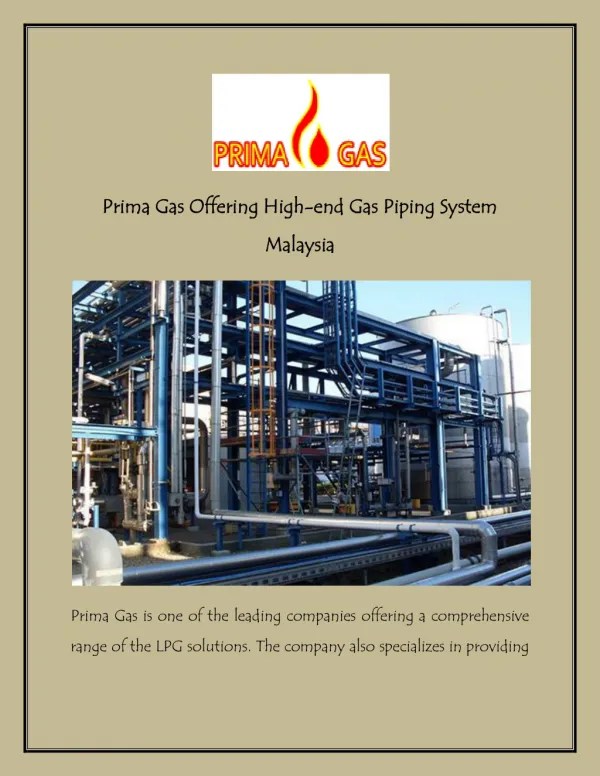 Prima Gas Offering High end Gas Piping System Malaysia