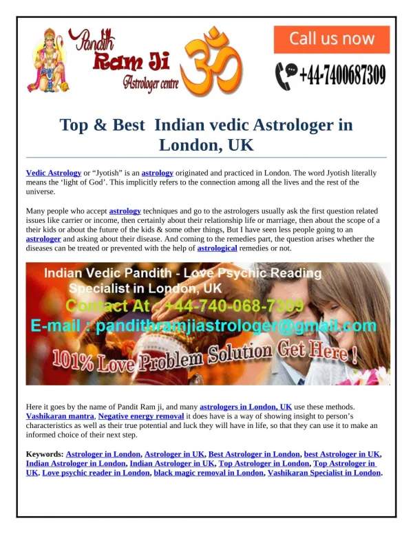Top & Best Indian vedic Astrologer in London, UK