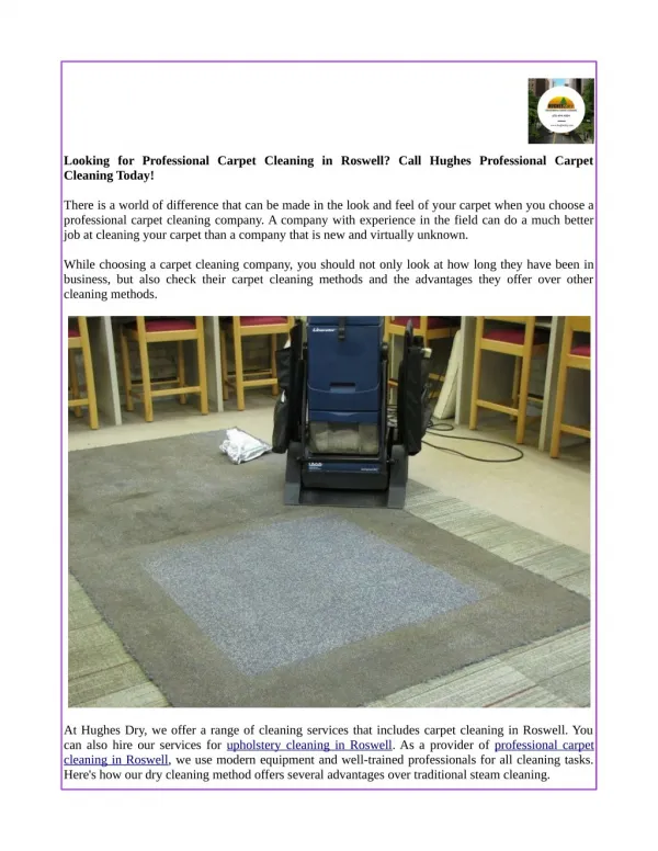 Looking for Professional Carpet Cleaning in Roswell? Call Hughes Professional Carpet Cleaning Today!