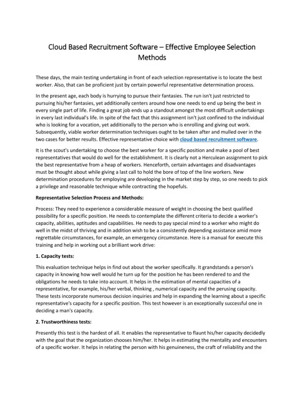 Cloud Based Recruitment Software â€“ Effective Employee Selection Methods