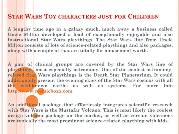 Star Wars Toy characters just for Children