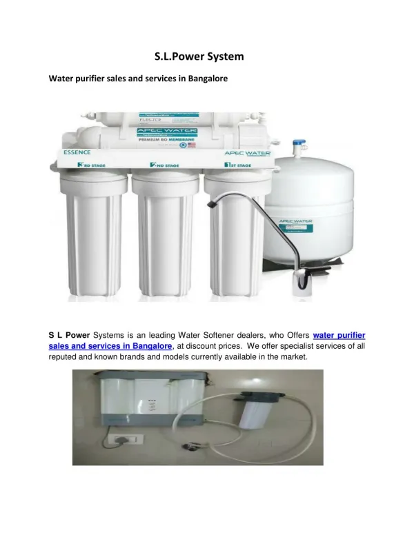 water purifier sales and services in Bangalore