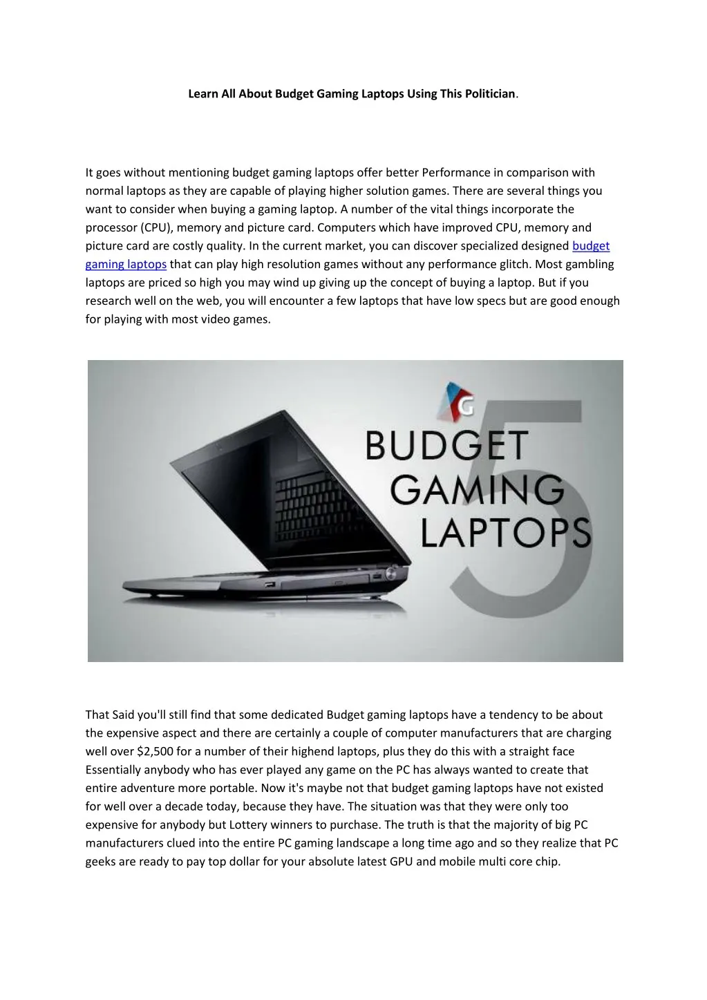 learn all about budget gaming laptops using this