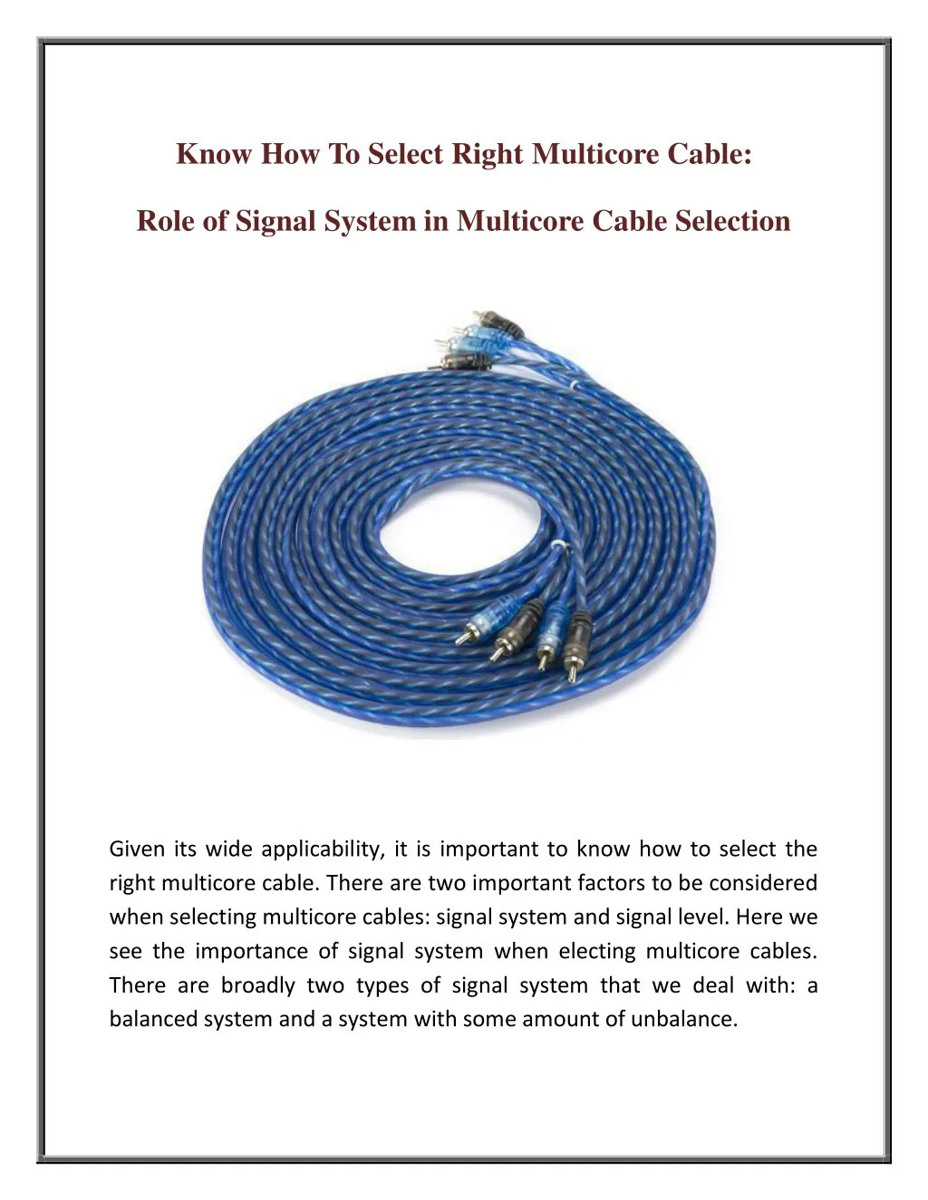 know how to select right multicore cable
