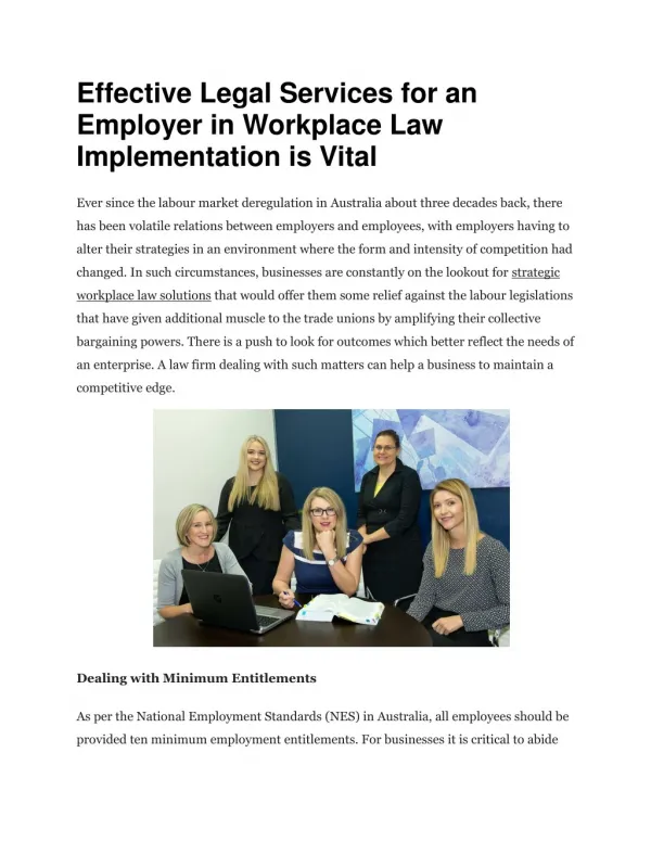 Effective Legal Services for an Employer in Workplace Law Implementation is Vital