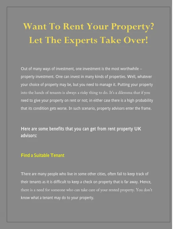 Want To Rent Your Property? Let The Experts Take Over!