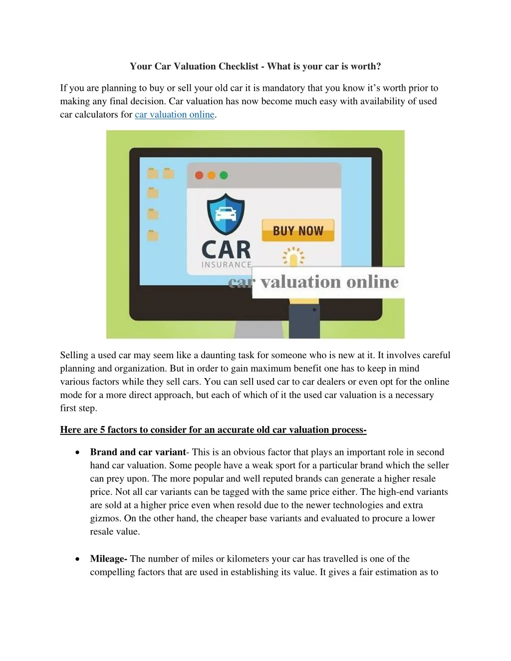 your car valuation checklist what is your