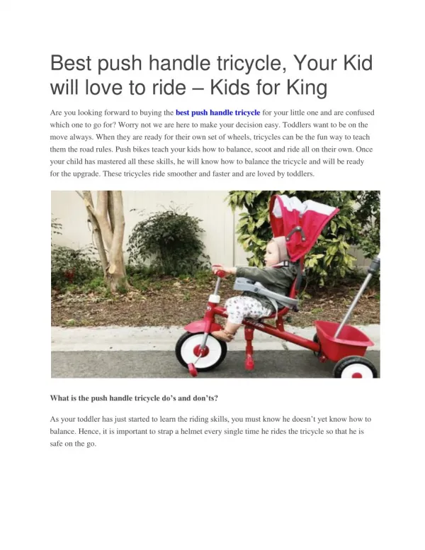 Best push handle tricycle, Your Kid will love to ride â€“ Kids for King