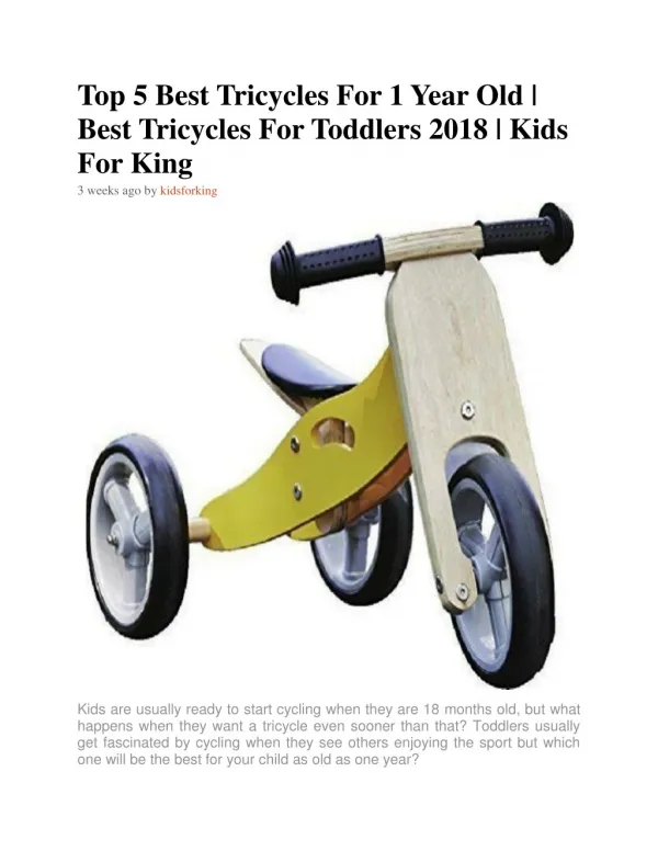 Top 5 Best Tricycles For 1 Year Old | Best Tricycles For Toddlers 2018 | Kids for King