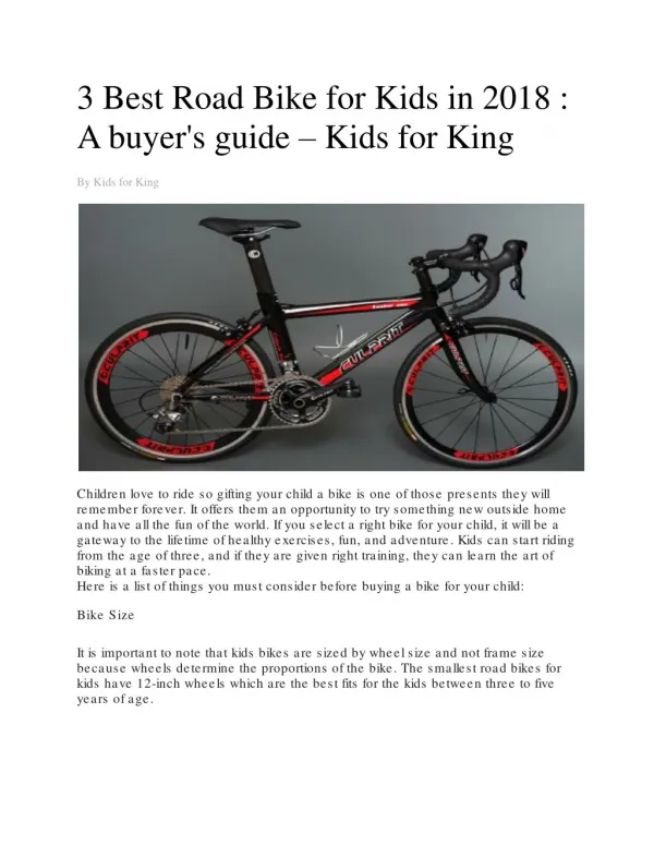 3 Best Road Bike for Kids in 2018 : A buyer's guide – Kids for King