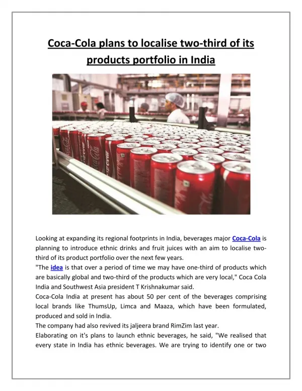 coca cola plans to localise two third