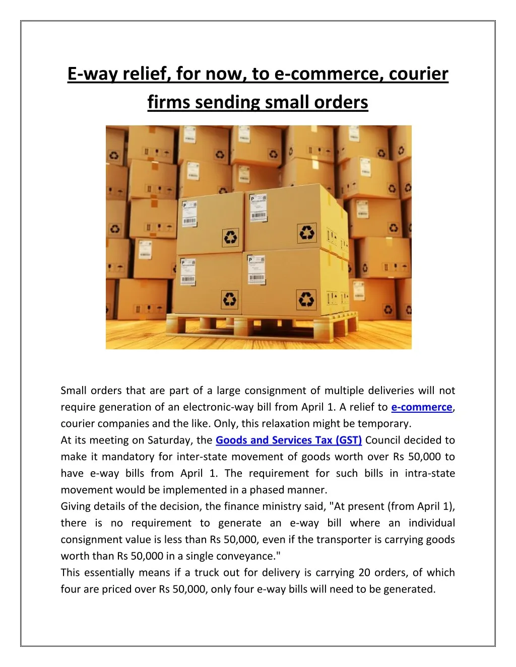 e way relief for now to e commerce courier firms