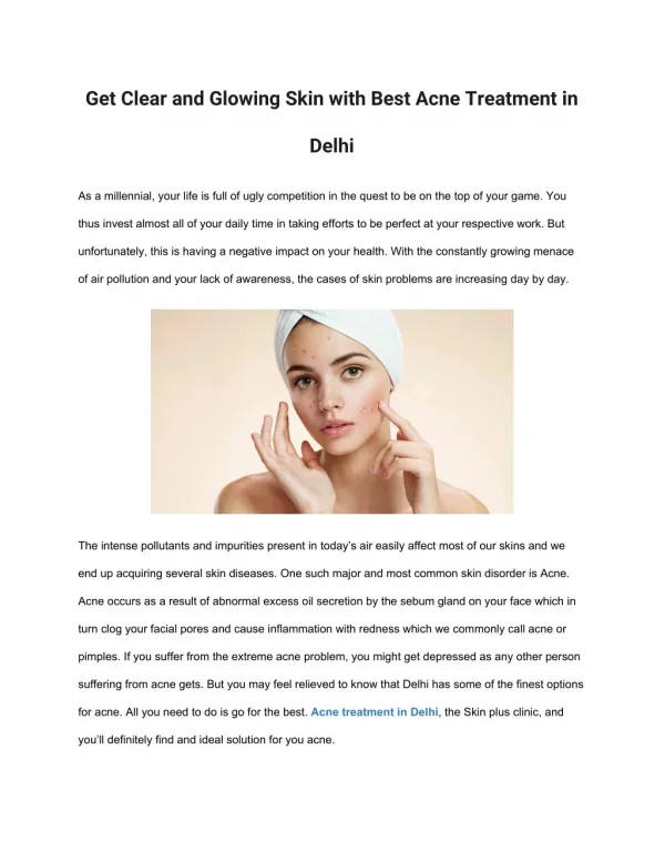Get Clear and Glowing Skin with Best Acne Treatment in Delhi