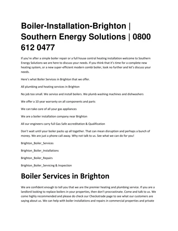Boiler Installation Brighton - Southern Energy Solutions