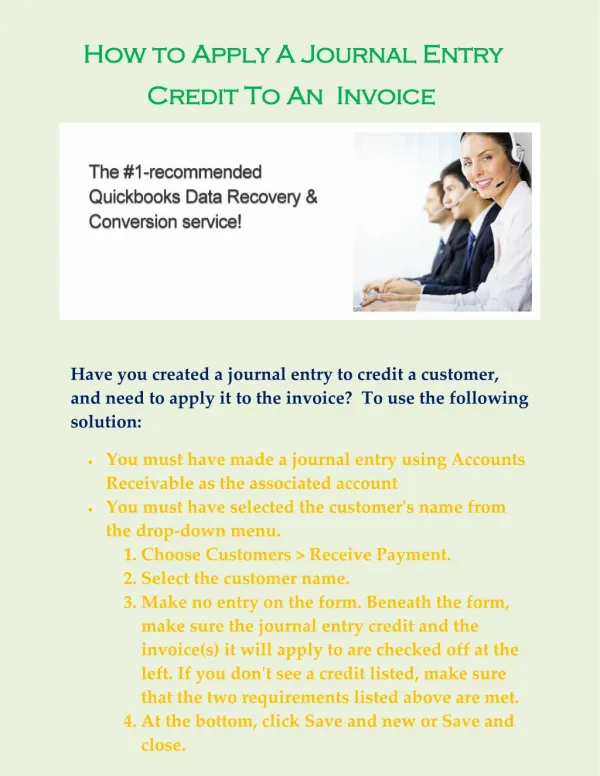 QB Recovery - How to Apply A Journal Entry Credit To An Invoice