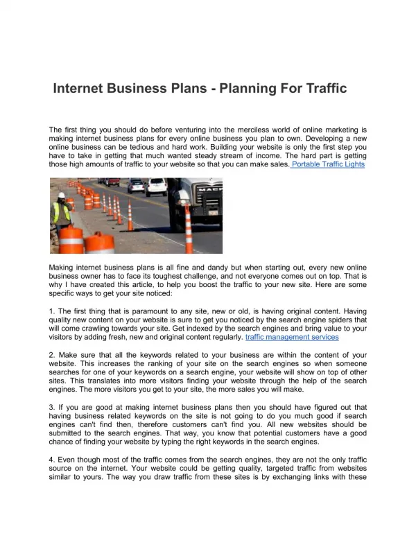 Internet Business Plans - Planning For Traffic