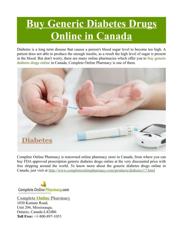 Buy Generic Diabetes Drugs Online in Canada