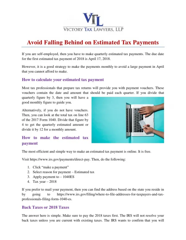 Avoid Falling Behind on Estimated Tax Payments