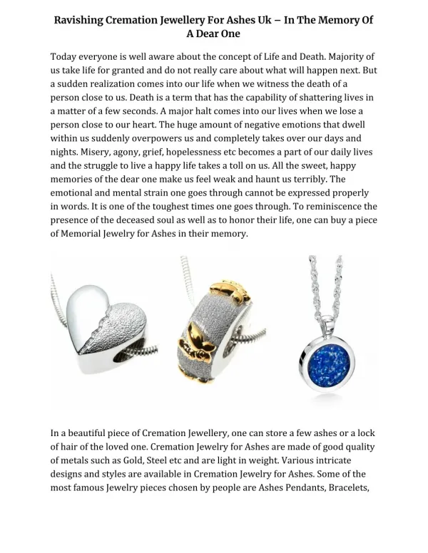 Ravishing Cremation Jewellery For Ashes Uk – In The Memory Of A Dear One