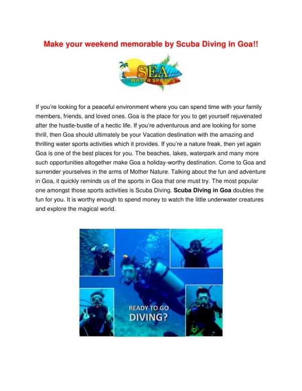 Make your weekend memorable by Scuba Diving in Goa!!