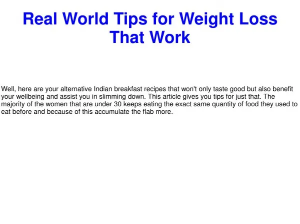 Real World Tips for Weight Loss That Work