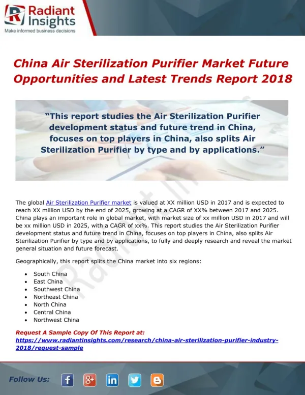 China Air Sterilization Purifier Market Future Opportunities and Latest Trends Report 2018