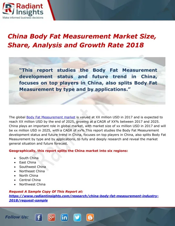 China Body Fat Measurement Market Size, Share, Analysis and Growth Rate 2018