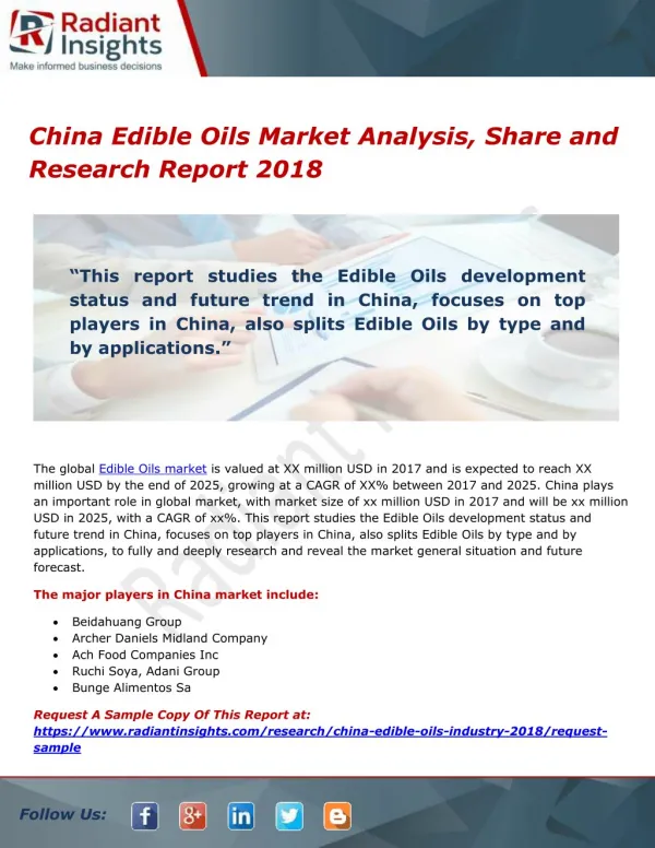 China Edible Oils Market Analysis, Share and Research Report 2018