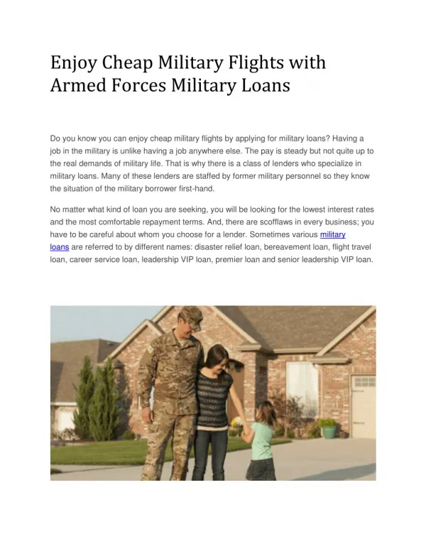 Enjoy Cheap Military Flights with armed forces military loans