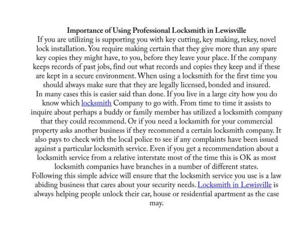 Locksmith Lewisville TX,