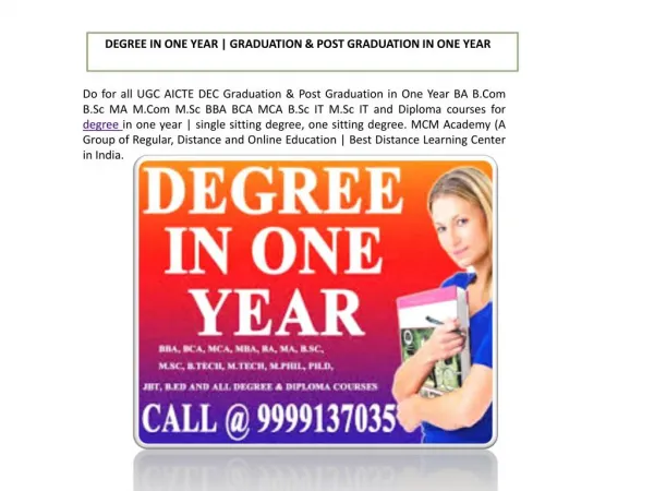 Â  Degree in one year | Graduation & Post Graduation in One Year
