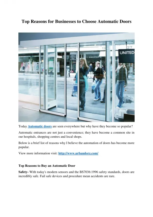 Top Reasons for Businesses to Choose Automatic Doors