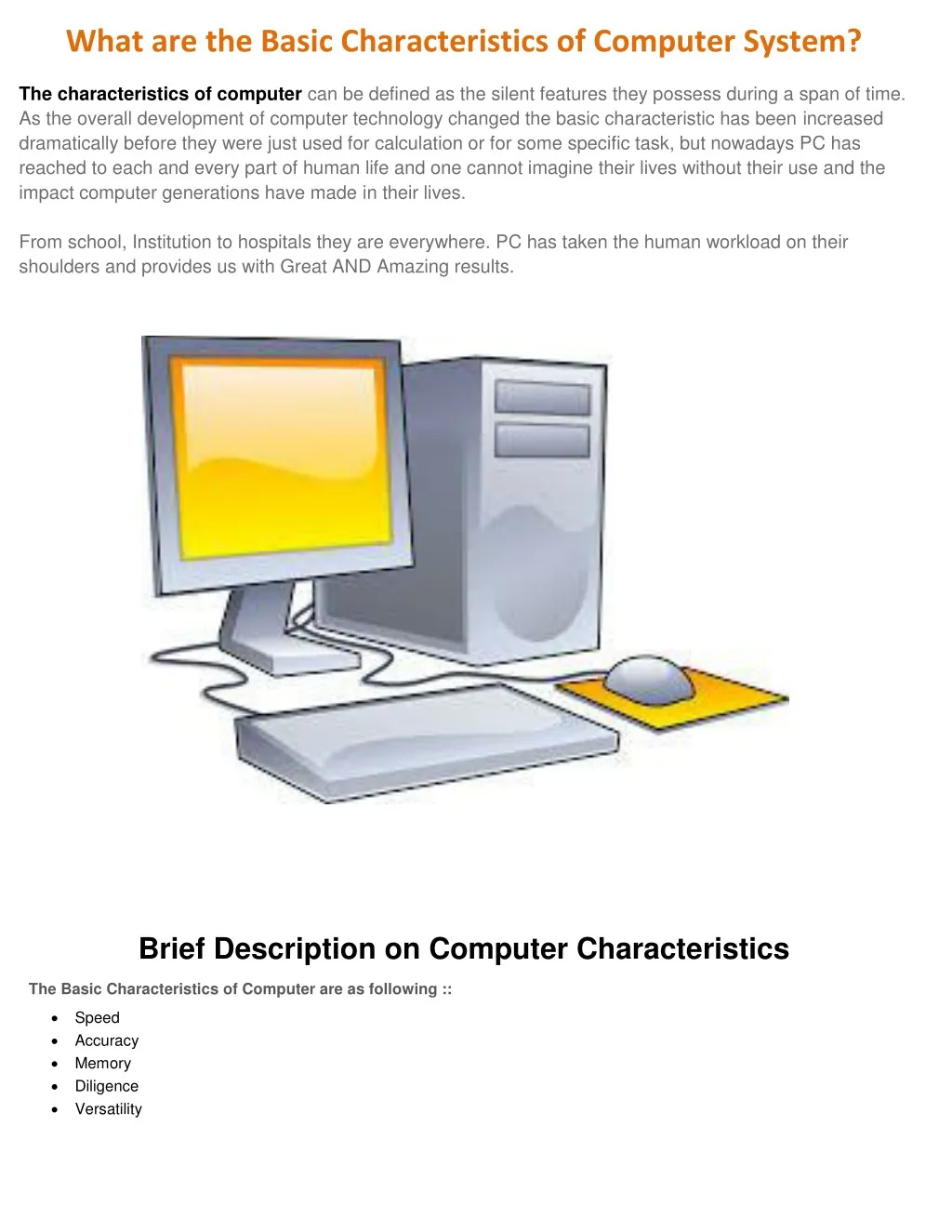 what are the basic characteristics of computer