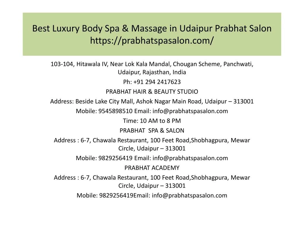 best luxury body spa massage in udaipur prabhat salon https prabhatspasalon com