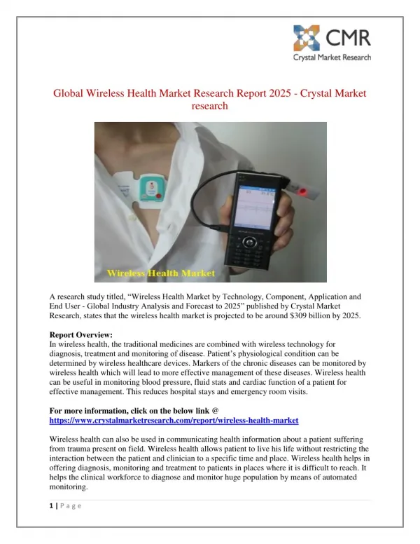 Wireless Health Market has the Potential to reach $ 309 Billion by 2025