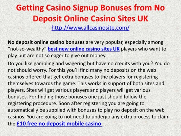 Getting Casino Signup Bonuses from No Deposit Online Casino Sites UK