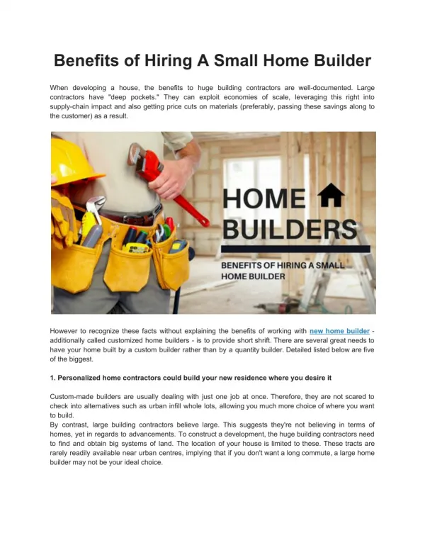 Advantages of Hiring a Local Home Builder