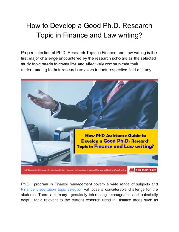 How to Develop a Good Ph.D. Research Topic in Finance and Law writing