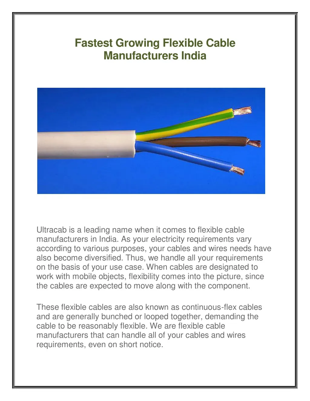 fastest growing flexible cable manufacturers india