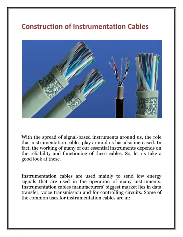 Construction of Instrumentation Cables