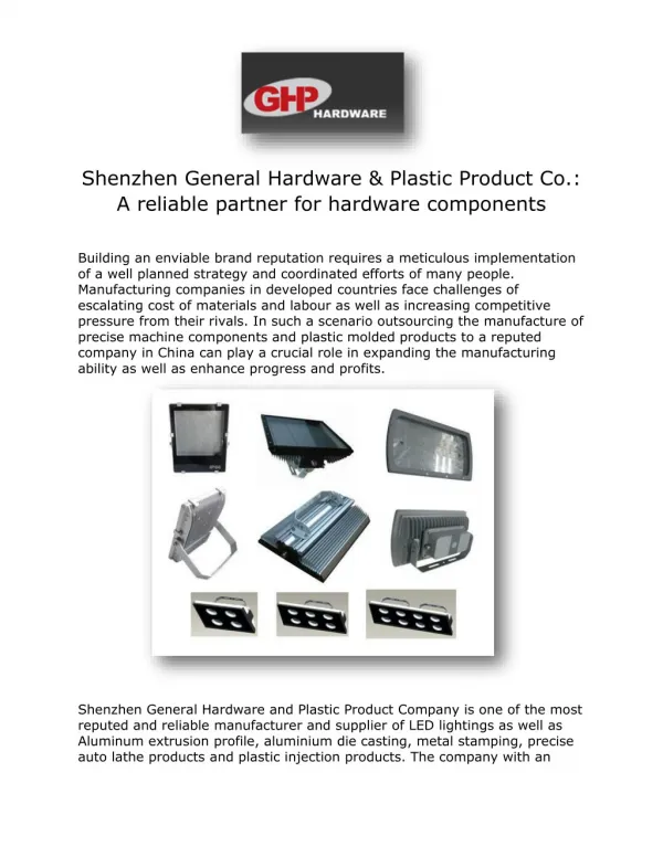 Shenzhen General Hardware & Plastic Product Co.:a reliable partner for hardware components