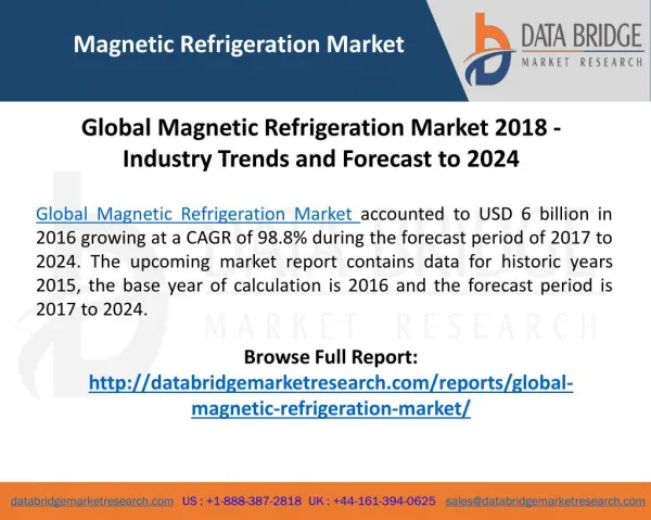 "Magnetic Refrigeration Market" Global Industry Trends and Forecast to 2024